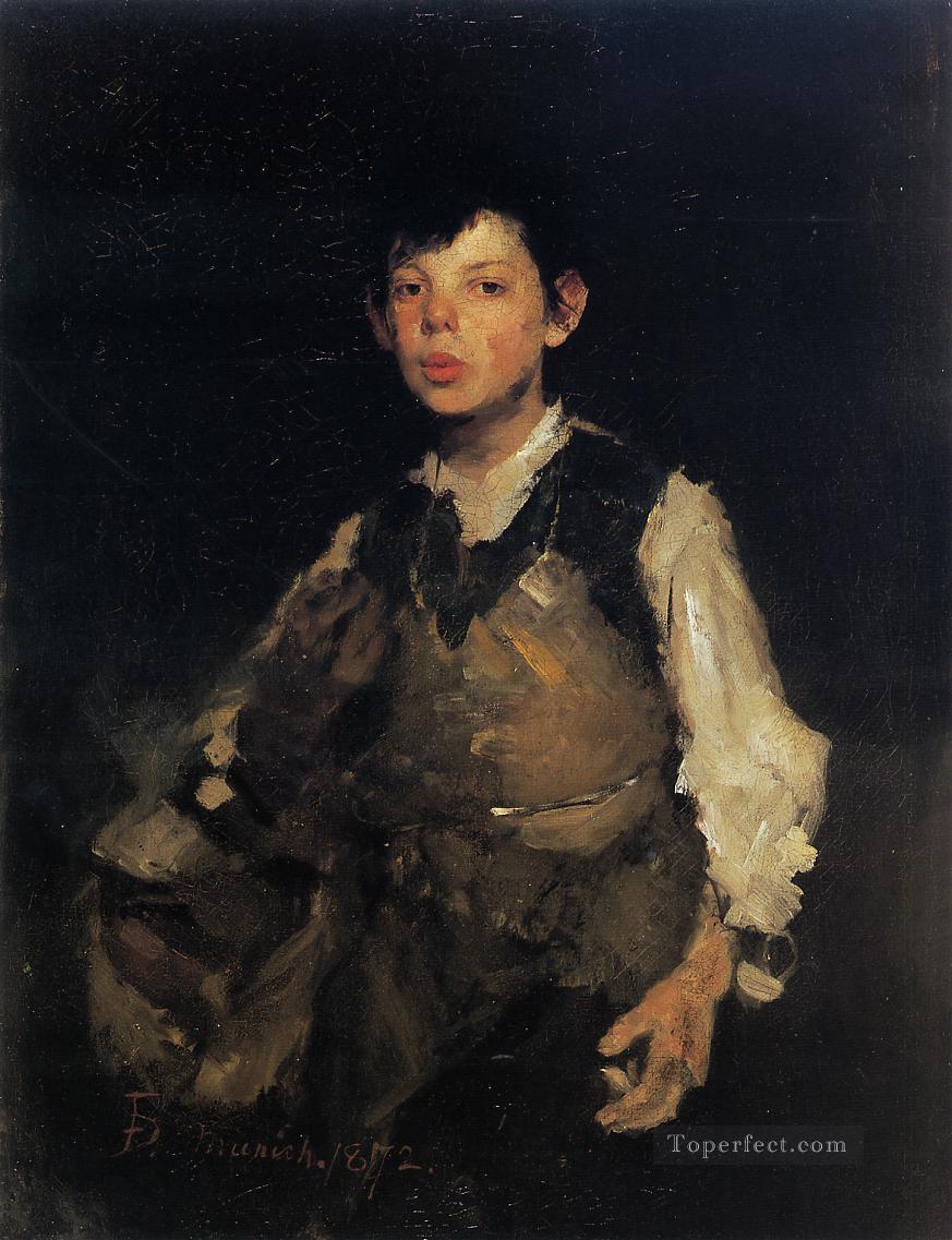 口笛を吹く少年の肖像画 フランク・デュヴェネック油絵